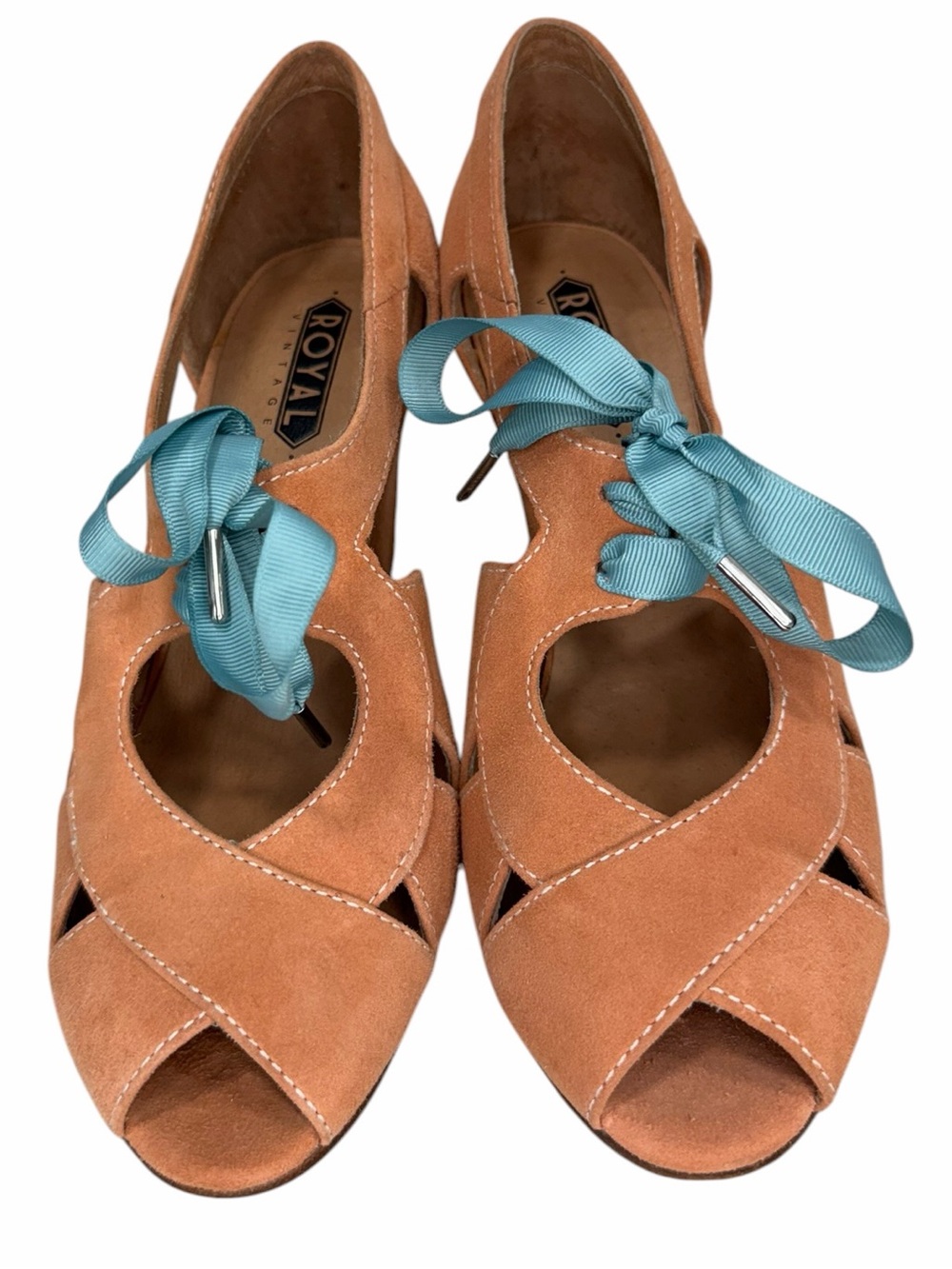 American Duchess Royal Vintage Cora Sandals Size 9 Peach Suede 1940s Heels - Picture 2 of 10